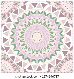 Card Template With Floral Mandala Pattern. Vector Template. Islam, Arabic, Indian, Mexican Ottoman Motifs. Hand Drawn Background. Pastel color.