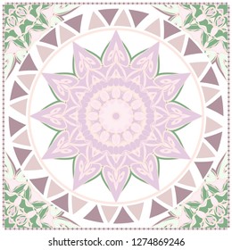 Card Template With Floral Mandala Pattern. Vector Template. Islam, Arabic, Indian, Mexican Ottoman Motifs. Hand Drawn Background. Pastel color.