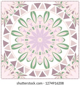 Card Template With Floral Mandala Pattern. Vector Template. Islam, Arabic, Indian, Mexican Ottoman Motifs. Hand Drawn Background. Pastel color.