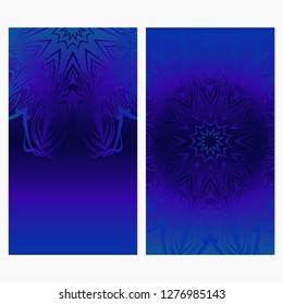 Card template with floral mandala pattern. Business card for fitness center, sport emblem, meditation class. Vector illustration
