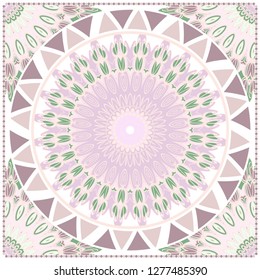 Card Template With Floral Mandala Pattern. Vector Template. Islam, Arabic, Indian, Mexican Ottoman Motifs. Hand Drawn Background. Pastel color.