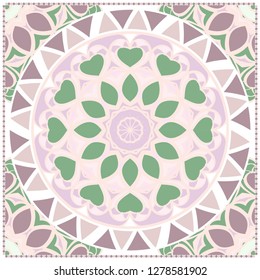 Card Template With Floral Mandala Pattern. Vector Template. Islam, Arabic, Indian, Mexican Ottoman Motifs. Hand Drawn Background. Pastel color.