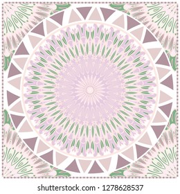 Card Template With Floral Mandala Pattern. Vector Template. Islam, Arabic, Indian, Mexican Ottoman Motifs. Hand Drawn Background. Pastel color.