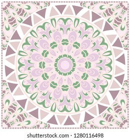 Card Template With Floral Mandala Pattern. Vector Template. Islam, Arabic, Indian, Mexican Ottoman Motifs. Hand Drawn Background. Pastel color.