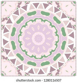 Card Template With Floral Mandala Pattern. Vector Template. Islam, Arabic, Indian, Mexican Ottoman Motifs. Hand Drawn Background. Pastel color.