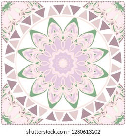 Card Template With Floral Mandala Pattern. Vector Template. Islam, Arabic, Indian, Mexican Ottoman Motifs. Hand Drawn Background. Pastel color.