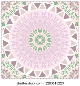 Card Template With Floral Mandala Pattern. Vector Template. Islam, Arabic, Indian, Mexican Ottoman Motifs. Hand Drawn Background. Pastel color.