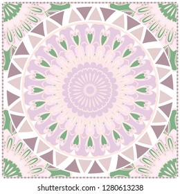 Card Template With Floral Mandala Pattern. Vector Template. Islam, Arabic, Indian, Mexican Ottoman Motifs. Hand Drawn Background. Pastel color.