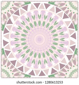 Card Template With Floral Mandala Pattern. Vector Template. Islam, Arabic, Indian, Mexican Ottoman Motifs. Hand Drawn Background. Pastel color.