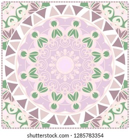 Card Template With Floral Mandala Pattern. Vector Template. Islam, Arabic, Indian, Mexican Ottoman Motifs. Hand Drawn Background. Pastel color.