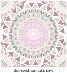 Card Template With Floral Mandala Pattern. Vector Template. Islam, Arabic, Indian, Mexican Ottoman Motifs. Hand Drawn Background. Pastel color.