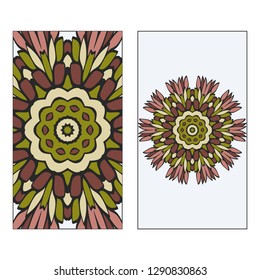 Card Template With Floral Mandala Pattern. Business Card For Fitness Center, Sport Emblem, Meditation Class. Vector Illustration