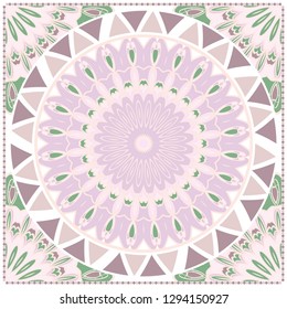 Card Template With Floral Mandala Pattern. Vector Template. Islam, Arabic, Indian, Mexican Ottoman Motifs. Hand Drawn Background. Pastel color.