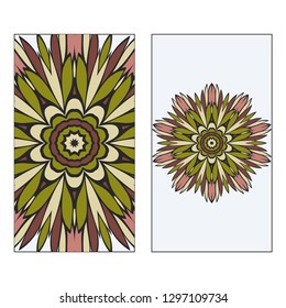 Card Template With Floral Mandala Pattern. Business Card For Fitness Center, Sport Emblem, Meditation Class. Vector Illustration