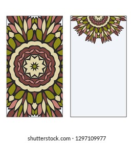 Card Template With Floral Mandala Pattern. Business Card For Fitness Center, Sport Emblem, Meditation Class. Vector Illustration