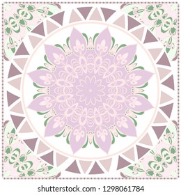 Card Template With Floral Mandala Pattern. Vector Template. Islam, Arabic, Indian, Mexican Ottoman Motifs. Hand Drawn Background. Pastel color.