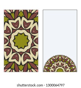 Card Template With Floral Mandala Pattern. Business Card For Fitness Center, Sport Emblem, Meditation Class. Vector Illustration