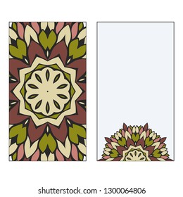 Card Template With Floral Mandala Pattern. Business Card For Fitness Center, Sport Emblem, Meditation Class. Vector Illustration