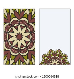 Card Template With Floral Mandala Pattern. Business Card For Fitness Center, Sport Emblem, Meditation Class. Vector Illustration