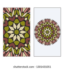 Card Template With Floral Mandala Pattern. Business Card For Fitness Center, Sport Emblem, Meditation Class. Vector Illustration