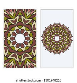 Card Template With Floral Mandala Pattern. Business Card For Fitness Center, Sport Emblem, Meditation Class. Vector Illustration