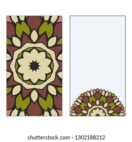 Card Template With Floral Mandala Pattern. Business Card For Fitness Center, Sport Emblem, Meditation Class. Vector Illustration