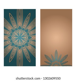 Card Template With Floral Mandala Pattern. Business Card For Fitness Center, Sport Emblem, Meditation Class. Vector Illustration