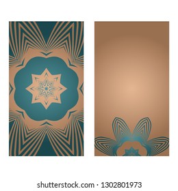 Card Template With Floral Mandala Pattern. Business Card For Fitness Center, Sport Emblem, Meditation Class. Vector Illustration