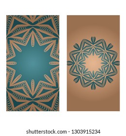 Card Template With Floral Mandala Pattern. Business Card For Fitness Center, Sport Emblem, Meditation Class. Vector Illustration