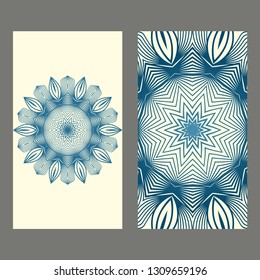 Card Template With Floral Mandala Pattern. Business Card For Fitness Center, Sport Emblem, Meditation Class. Vector Illustration. Pastel color.
