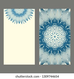 Card Template With Floral Mandala Pattern. Business Card For Fitness Center, Sport Emblem, Meditation Class. Vector Illustration. Pastel color.