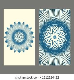 Card Template With Floral Mandala Pattern. Business Card For Fitness Center, Sport Emblem, Meditation Class. Vector Illustration. Pastel color.
