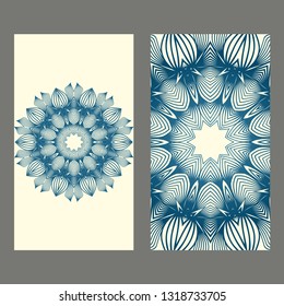 Card Template With Floral Mandala Pattern. Business Card For Fitness Center, Sport Emblem, Meditation Class. Vector Illustration. Pastel color.
