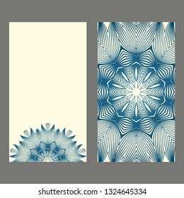 Card Template With Floral Mandala Pattern. Business Card For Fitness Center, Sport Emblem, Meditation Class. Vector Illustration. Pastel color.
