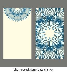 Card Template With Floral Mandala Pattern. Business Card For Fitness Center, Sport Emblem, Meditation Class. Vector Illustration. Pastel color.