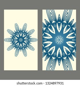 Card Template With Floral Mandala Pattern. Business Card For Fitness Center, Sport Emblem, Meditation Class. Vector Illustration. Pastel color.