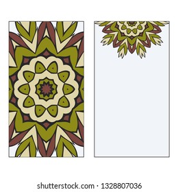 Card Template With Floral Mandala Pattern. Business Card For Fitness Center, Sport Emblem, Meditation Class. Vector Illustration