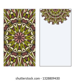 Card Template With Floral Mandala Pattern. Business Card For Fitness Center, Sport Emblem, Meditation Class. Vector Illustration