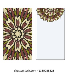 Card Template With Floral Mandala Pattern. Business Card For Fitness Center, Sport Emblem, Meditation Class. Vector Illustration