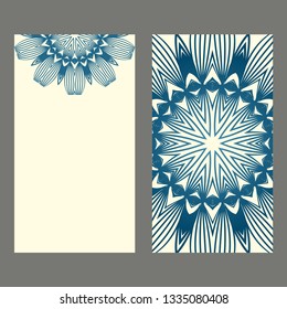 Card Template With Floral Mandala Pattern. Business Card For Fitness Center, Sport Emblem, Meditation Class. Vector Illustration. Pastel color.