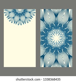 Card Template With Floral Mandala Pattern. Business Card For Fitness Center, Sport Emblem, Meditation Class. Vector Illustration. Pastel color.