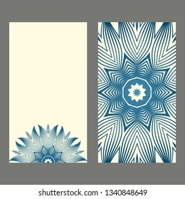 Card Template With Floral Mandala Pattern. Business Card For Fitness Center, Sport Emblem, Meditation Class. Vector Illustration. Pastel color.