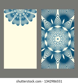 Card Template With Floral Mandala Pattern. Business Card For Fitness Center, Sport Emblem, Meditation Class. Vector Illustration. Pastel color.