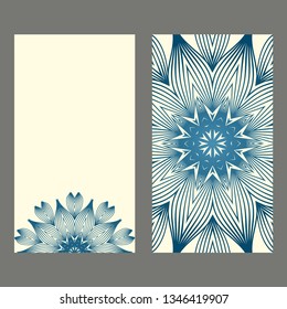 Card Template With Floral Mandala Pattern. Business Card For Fitness Center, Sport Emblem, Meditation Class. Vector Illustration. Pastel color.