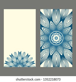 Card Template With Floral Mandala Pattern. Business Card For Fitness Center, Sport Emblem, Meditation Class. Vector Illustration. Pastel color.