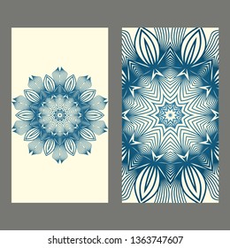 Card Template With Floral Mandala Pattern. Business Card For Fitness Center, Sport Emblem, Meditation Class. Vector Illustration. Pastel color.