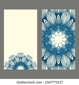 Card Template With Floral Mandala Pattern. Business Card For Fitness Center, Sport Emblem, Meditation Class. Vector Illustration. Pastel color.