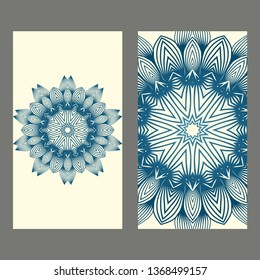 Card Template With Floral Mandala Pattern. Business Card For Fitness Center, Sport Emblem, Meditation Class. Vector Illustration. Pastel color.