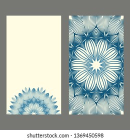 Card Template With Floral Mandala Pattern. Business Card For Fitness Center, Sport Emblem, Meditation Class. Vector Illustration. Pastel color.