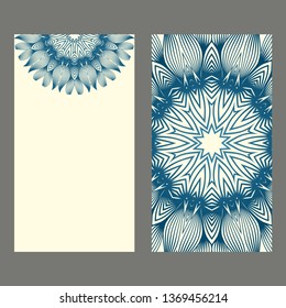 Card Template With Floral Mandala Pattern. Business Card For Fitness Center, Sport Emblem, Meditation Class. Vector Illustration. Pastel color.